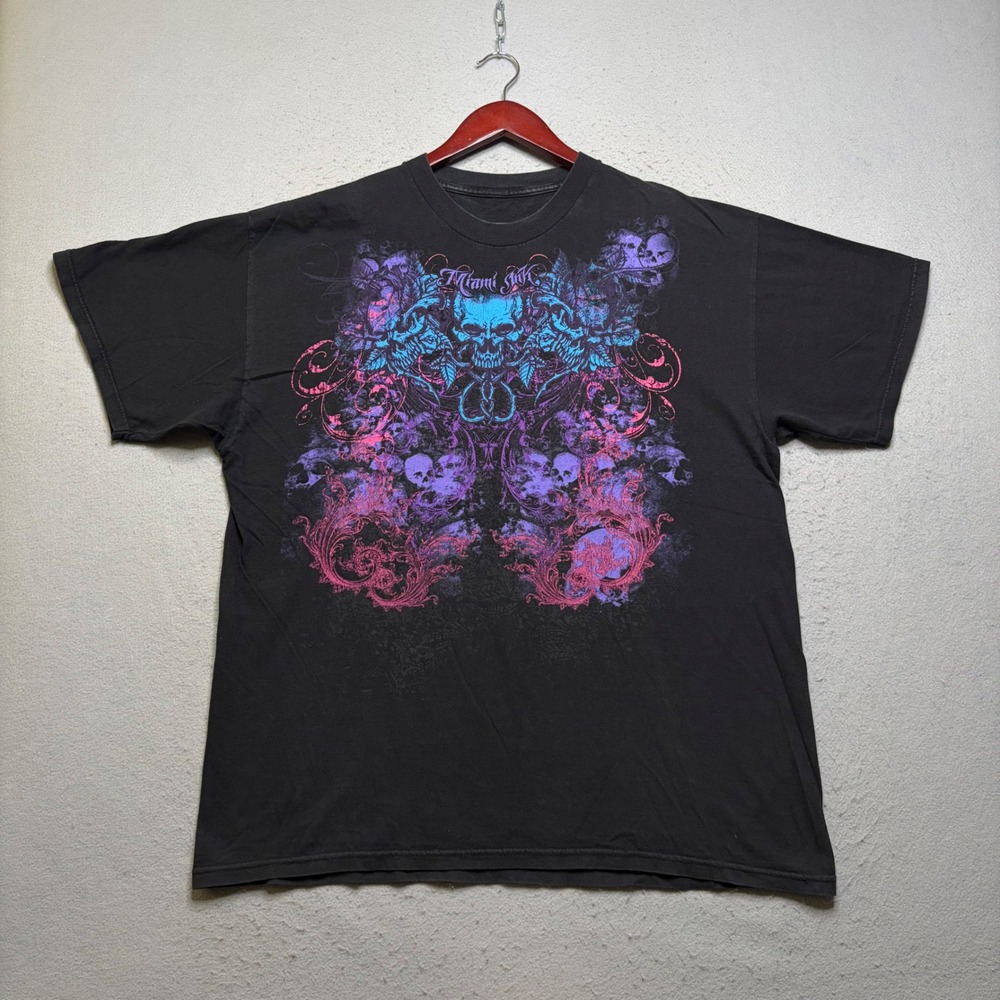 Miami Ink T-Shirt Mens XL Black Graphic Tee Skulls Y2K Tattoo Art EQ09